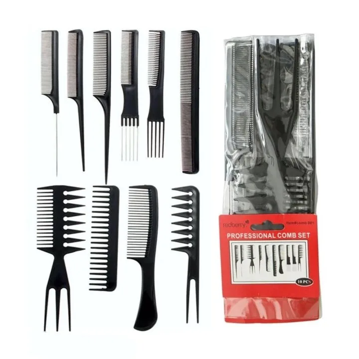 Hair Comb Set Professional Saloon – Pack of 10 Tail Comb Kit Hair Cutting Comb Set