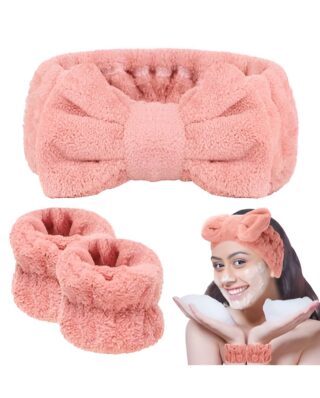 3 Pieces Kiss Lovely Wrist Strap - Face Wash Headband and Wristband Set Soft Spa (Random color)