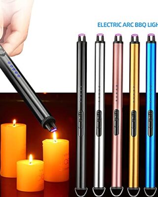 Gas Lighter  Long with New Slide Out Design  USB Gas Lighter Rechargeable with LED Display, Plasma Arc Lighter (Random color)