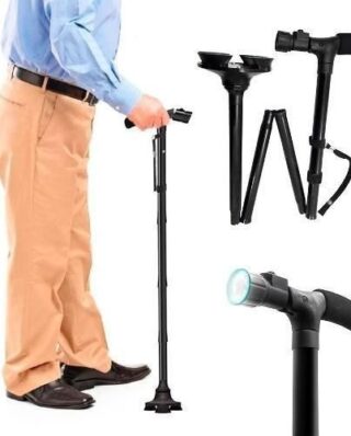 Portable Folding Walking Stick with Led Light & Aluminium Handle For Adults or old Peoples Black