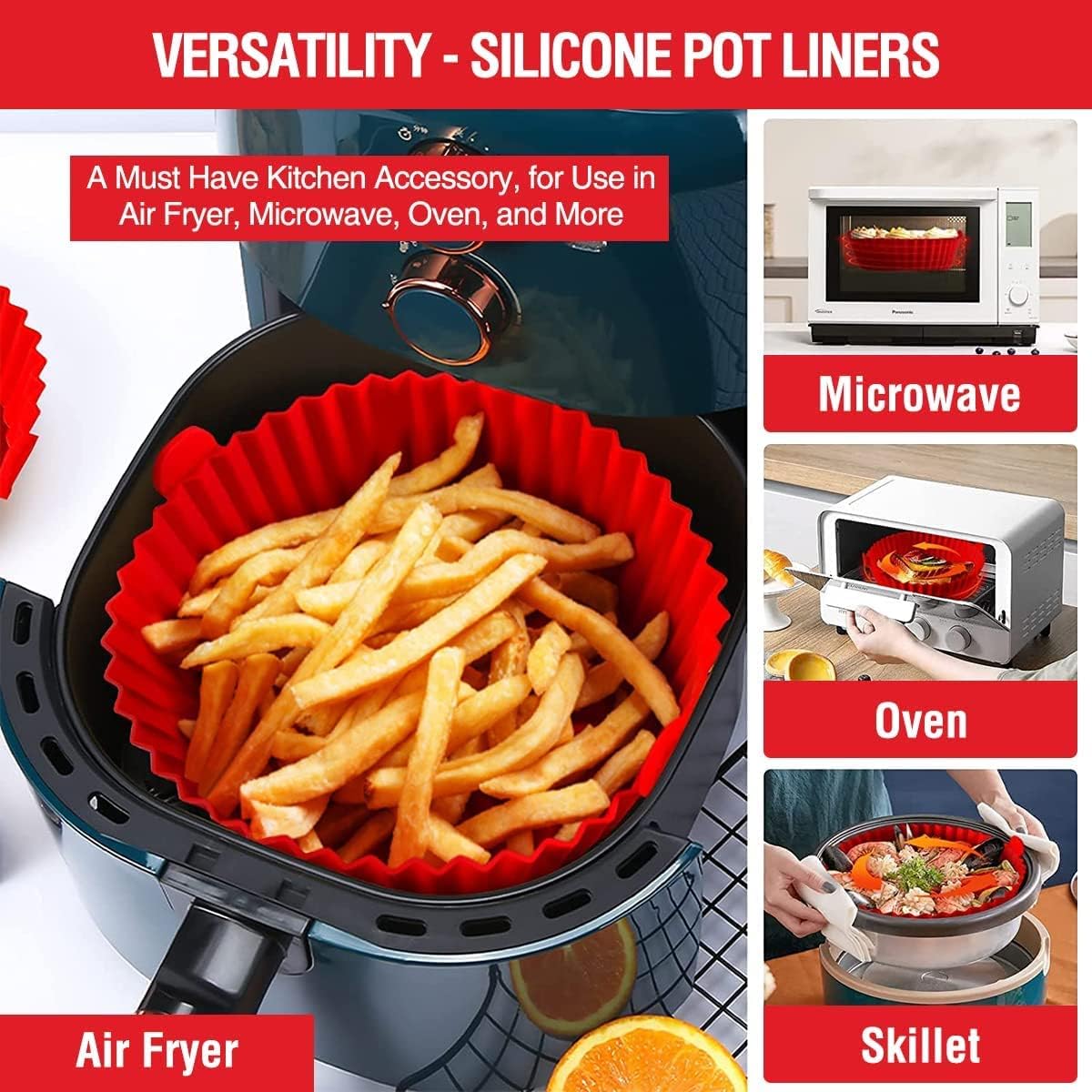 (1 pcs )Air Fryer Tray Silicone Liners | Silica Gel Baking Tray | Silicone Round Air Fryer Liner With Handle Non-stick Heat Resistant (Random color) - Image 4