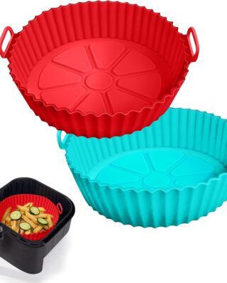 (1 pcs )Air Fryer Tray Silicone Liners | Silica Gel Baking Tray | Silicone Round Air Fryer Liner With Handle Non-stick Heat Resistant (Random color)