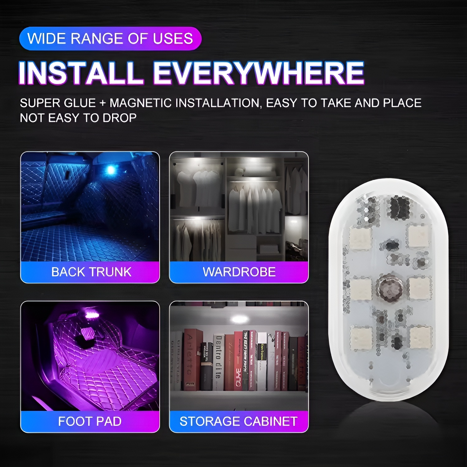 Universal RGB Touch Car Led Interior Lights, USB Rechargeable | Self Adhesive Portable Led Lights for Cars RVS and Trucks