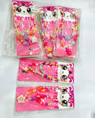 Girls Multicolor Pearl Beaded Necklace Bracelet Set (random color)