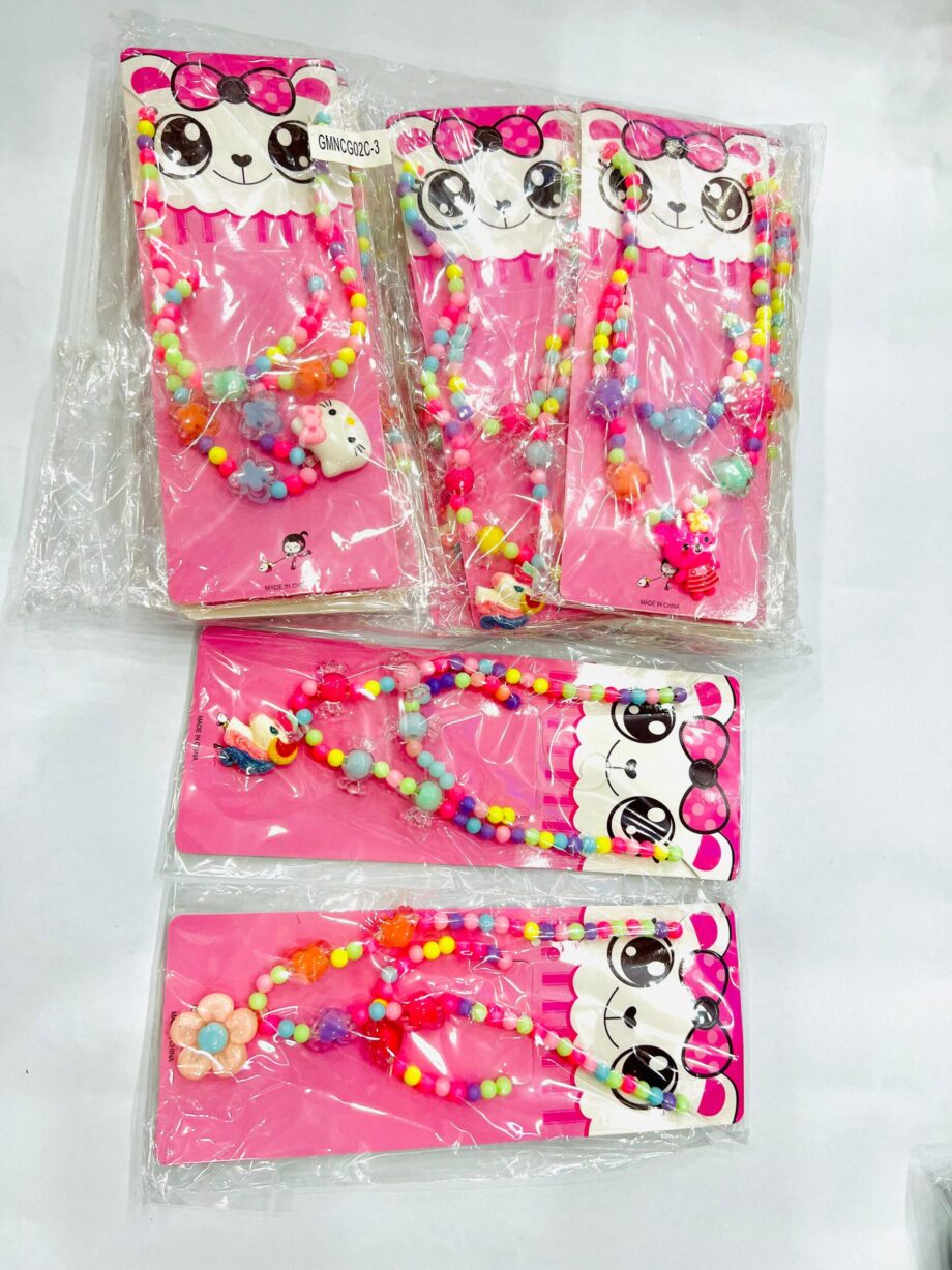 Girls Multicolor Pearl Beaded Necklace Bracelet Set (random color)