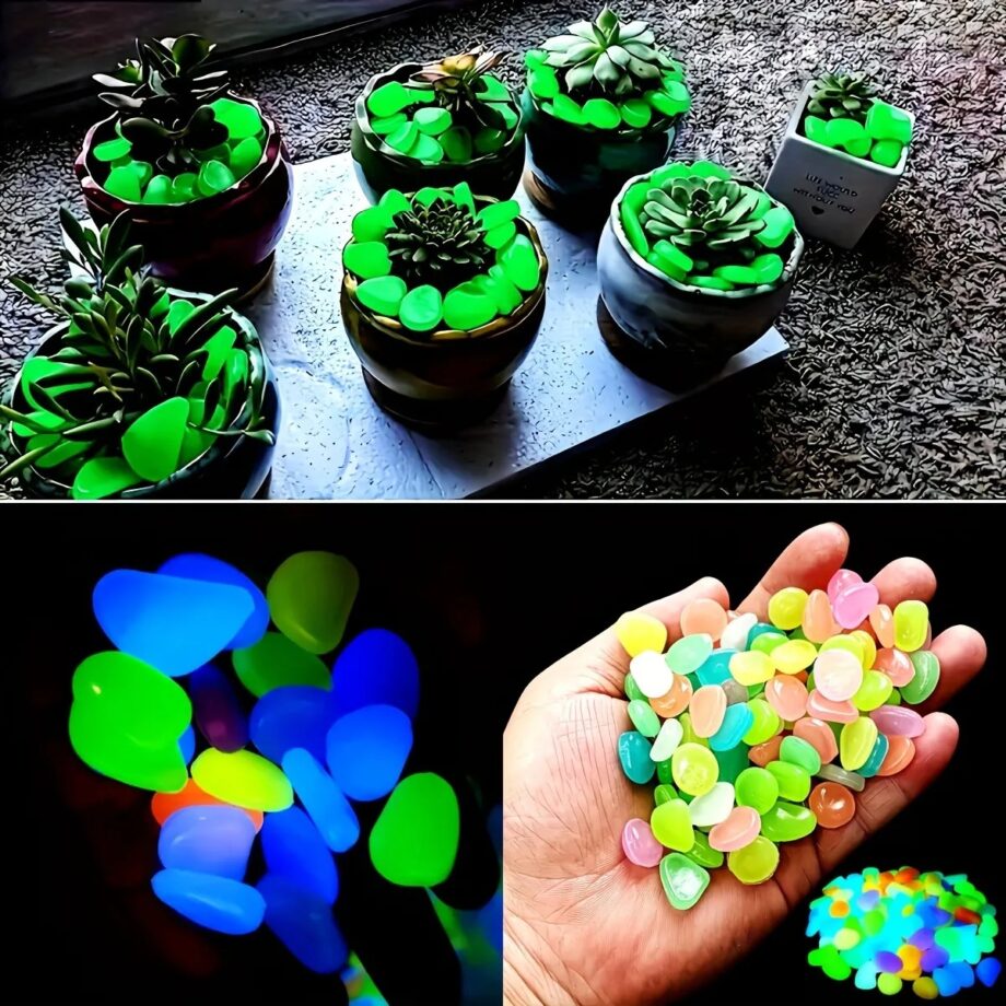 100 Pieces Glow In The Dark Pebbles, Resin Luminous Stones For Landscape, Garden Paths, Potted Plants, Parks, Aquarium Decor (Random color)