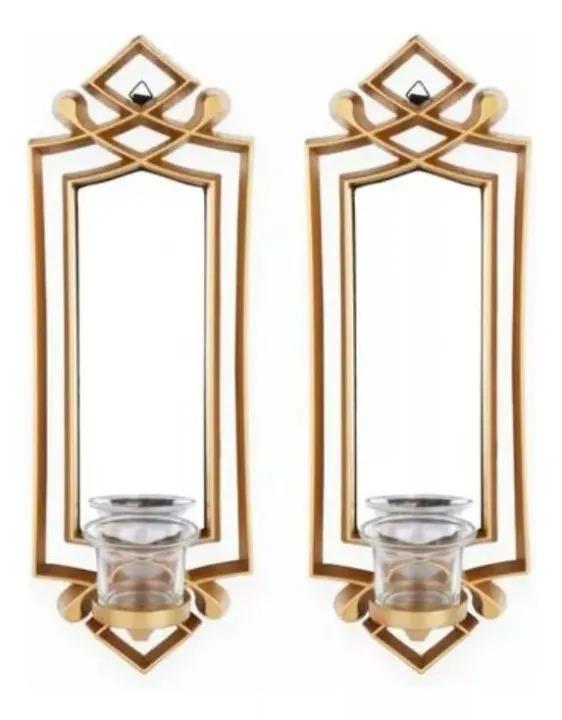 2 Pcs Fancy Wall Mirror & Candle Stand Decor For Home & Office