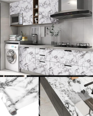 Self Adhesive White Marble Sheet Sticker For Kitchen, Cupboard, Wall – Anti Oil And Heat Resistant Wallpaper (60 x 200 cm)