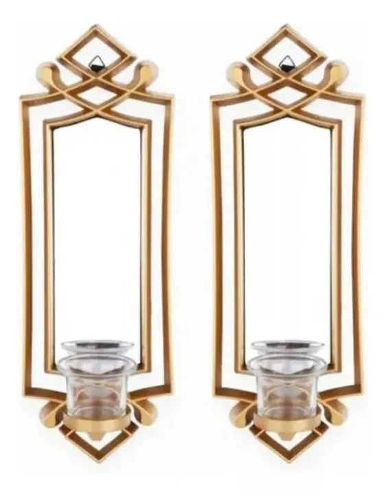 2 Pcs Fancy Wall Mirror & Candle Stand Decor For Home & Office
