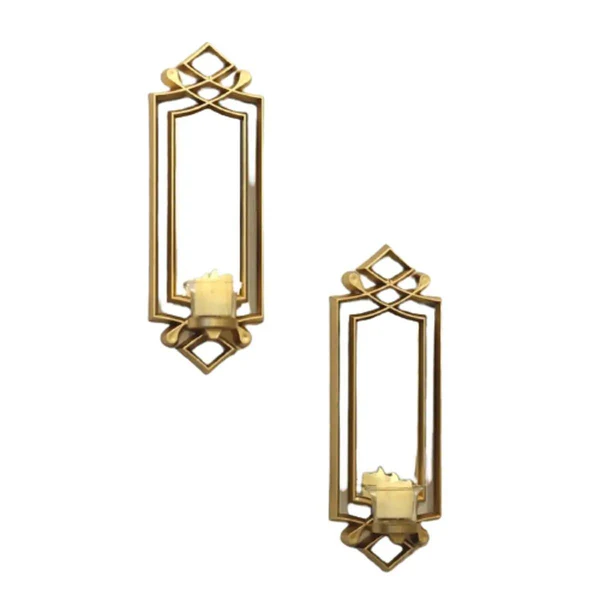 2 Pcs Fancy Wall Mirror & Candle Stand Decor For Home & Office