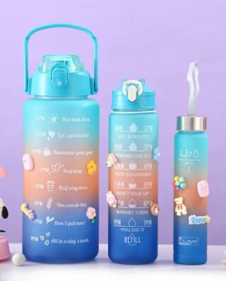3 Pack Water Bottles With 2l Large Bottle 700mlportable Bottle And 300ml Mini Bottle Motivational (random Color)