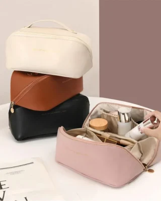 PU Leather Vanity Style Cosmetic Bag make up organizer bag (Random Color )