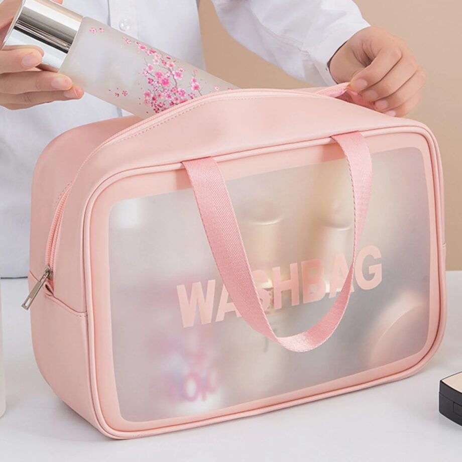 ( 3pcs) Washbag Makeup Bag Wear-resistant Large Capacity Portable Cosmetic Makeup Pouch (pink color)