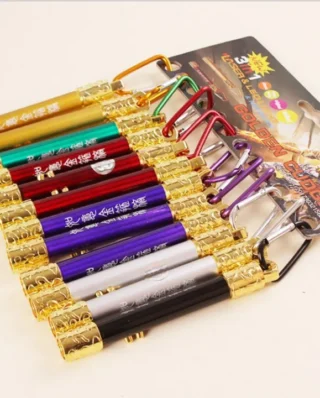 3 in 1 Laser & LED Light With Keychain flashlight gold hoop stick flashlight (Random Color)