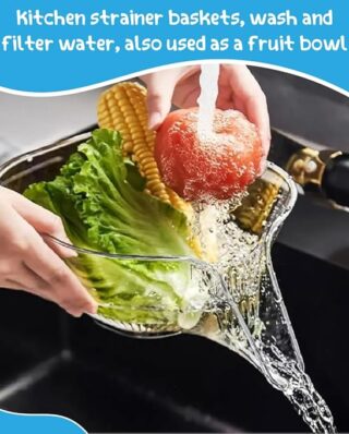 Multi-functional Drain Basket Bowl with Strainer Container, Kitchen Sink Food Catcher Drainer Fruit Rinser Vegetable Washing Filter Bowl over the Sink Colander