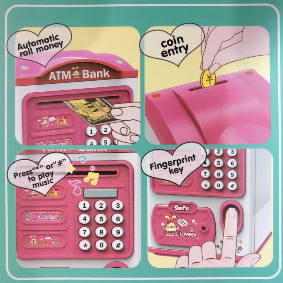 Piggy Bank Atm Children saving money box with password and fingerprint (random color)