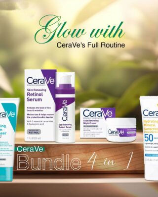 CeraVe 4-in-1 Skincare Bundle: Night Cream, Sunblock, Cleanser & Serum for Radiant Skin