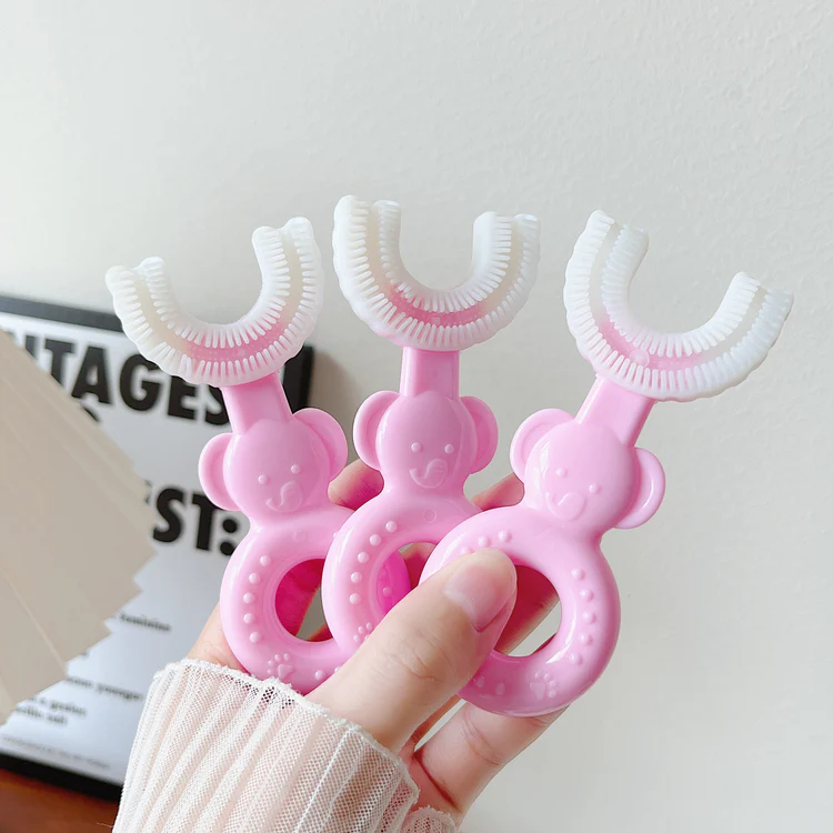 1 PC - 360 Degree U-Shaped Baby Tooth brush Children Child Tooth brush Teeth Brush Silicone Kids Teeth Oral Care Cleaning (random color)