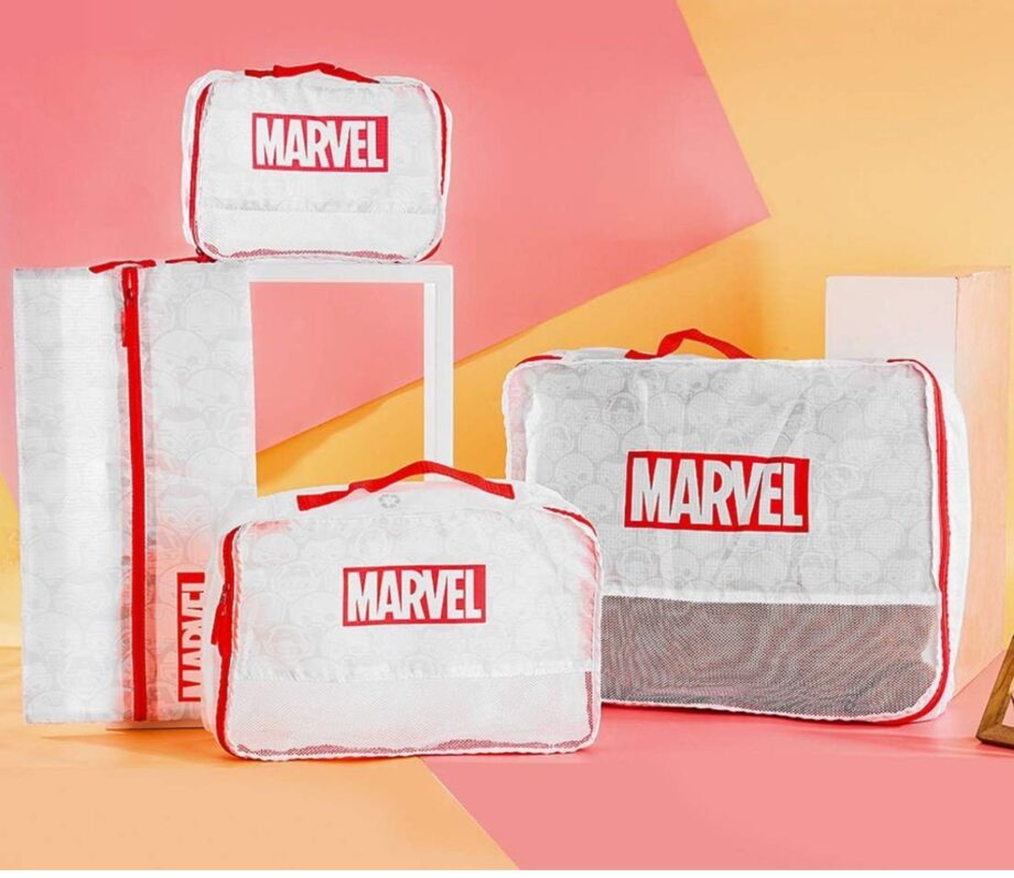 4 PCs Set Marvel Travel bag Set Travel Storage Bag (red and white)
