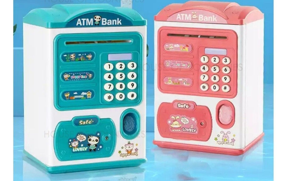 Piggy Bank Atm Children saving money box with password and fingerprint (random color)