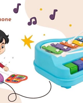 . 2 in 1 Xialophone and Piano with 2 drum sticks multi color Musical Instrument Toy for Toddler, Baby and Children