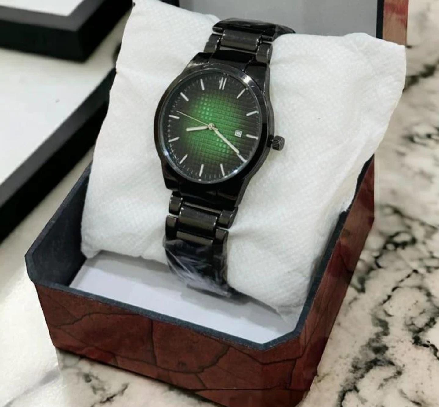 Green Rolex Dial Chain Date Working Men's Watch(With Box)