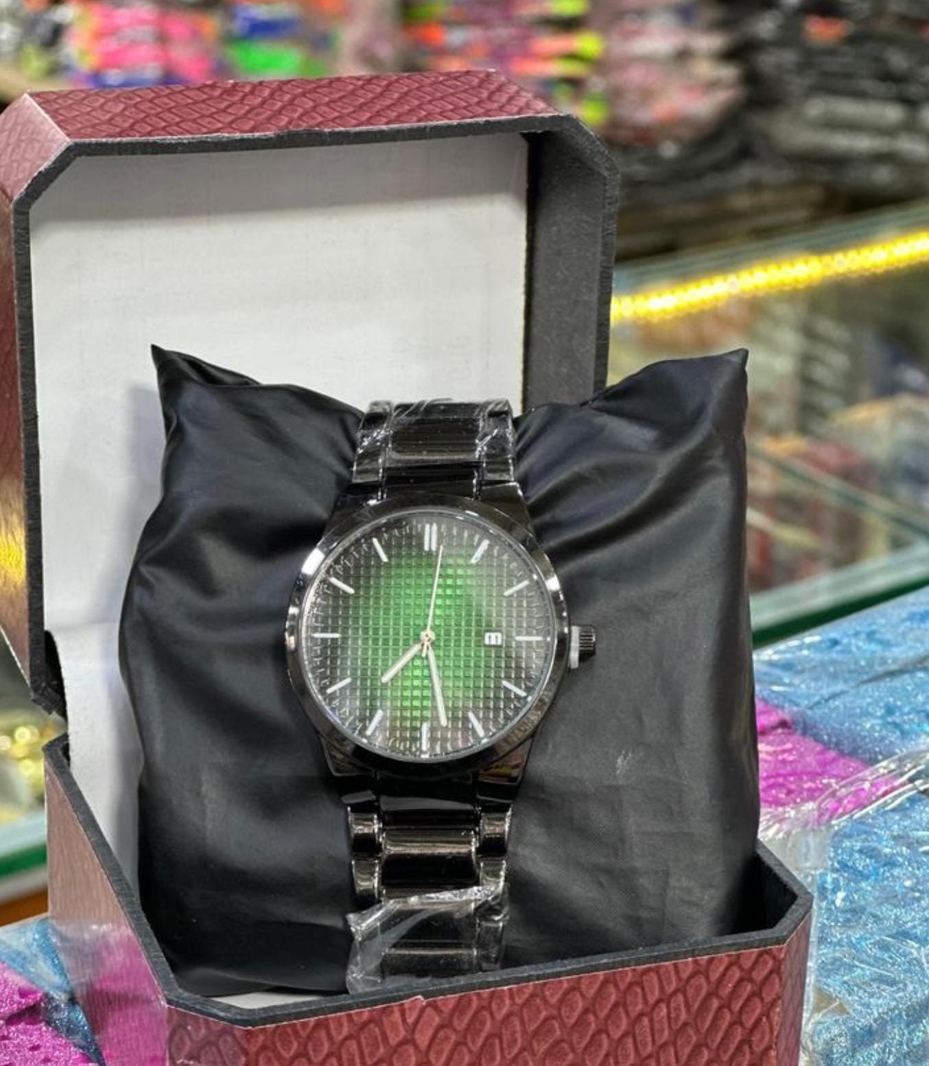 Green Rolex Dial Chain Date Working Men's Watch(With Box)