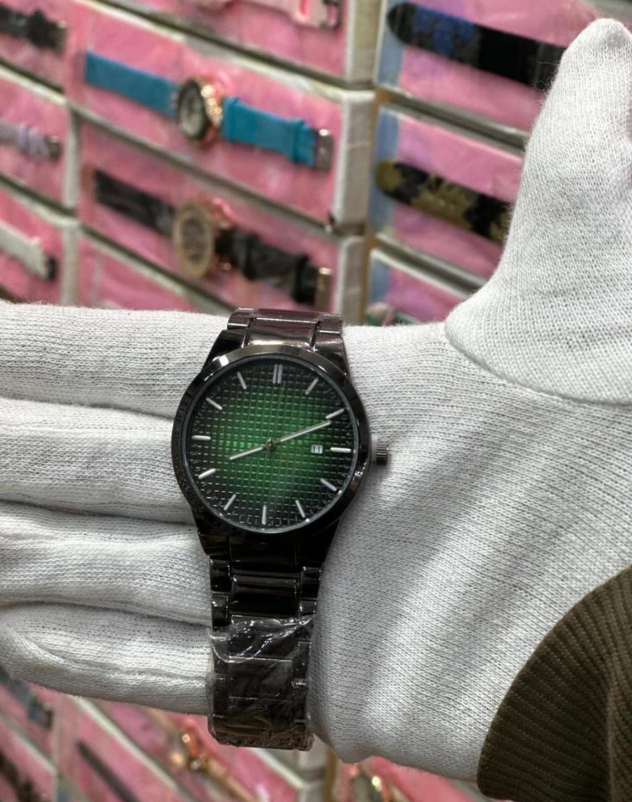 Green Rolex Dial Chain Date Working Men's Watch(With Box)