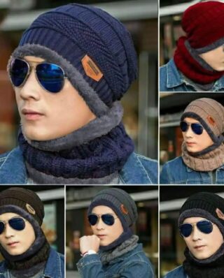 Head & Neck Cap Beanies Combo - woolen winter beanie cap with neck warmer muffler for men and women