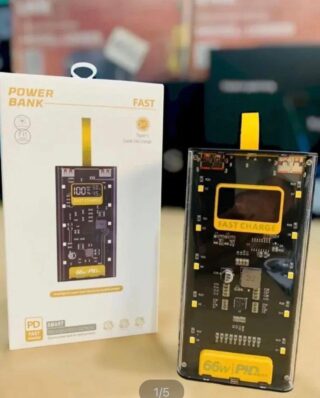 20000mAh PD Power Bank with a transparent body and side LEDs