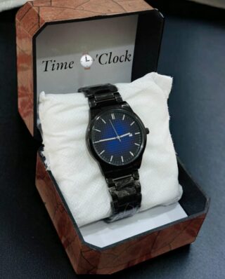 Round Shape watch Gents Chain Date Watch Stainless Steel black strap