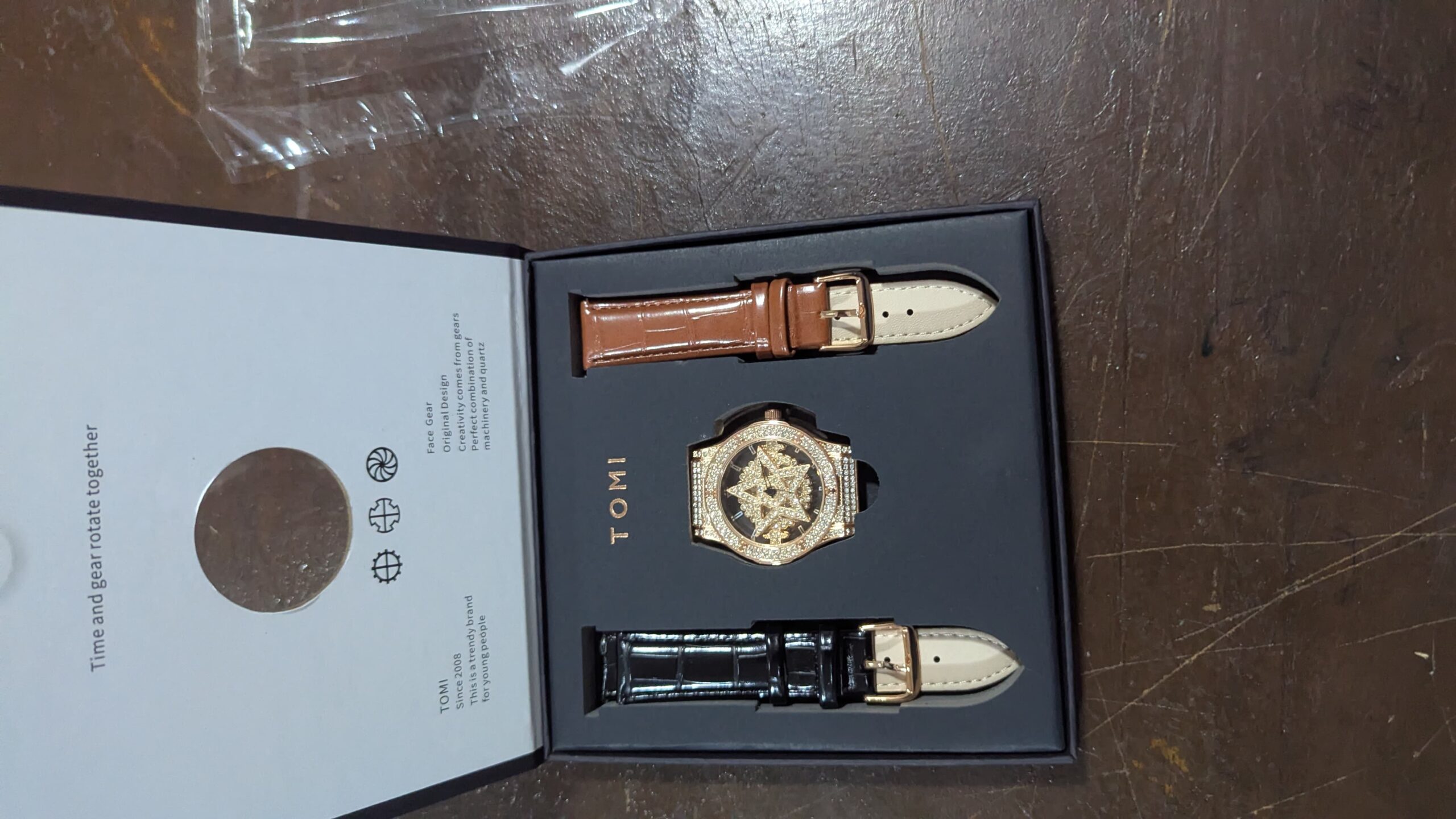 TOMI Face Gear Dual leather Strap Luxury Watch