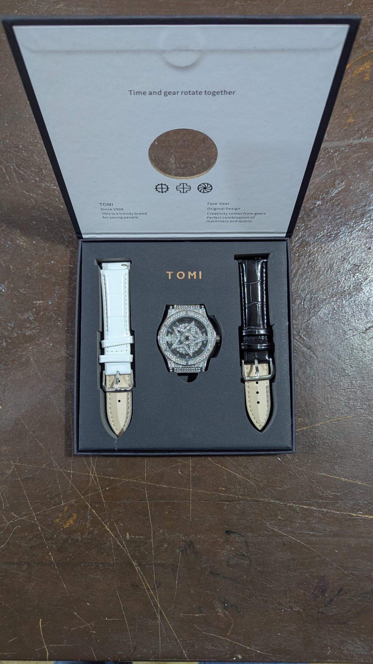 TOMI Face Gear Dual leather Strap Luxury Watch