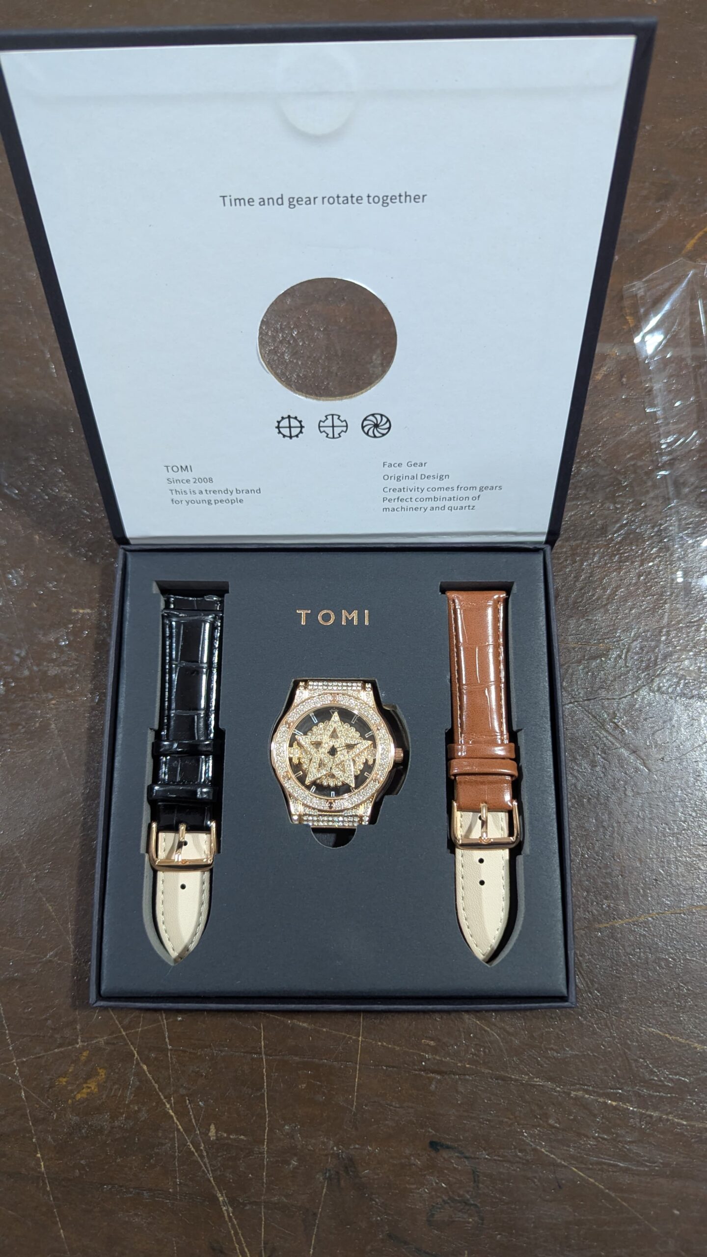 TOMI Face Gear Dual leather Strap Luxury Watch