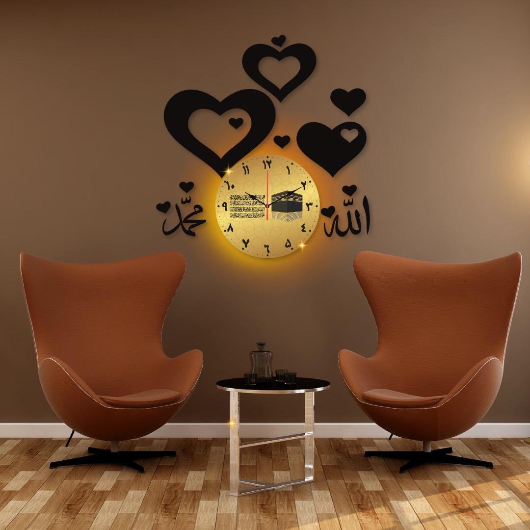 Allah Mohammad Clock Hearts Wall Clock /Decorative Unique Wall Décor Clock For Home Decor Living Room And Offices