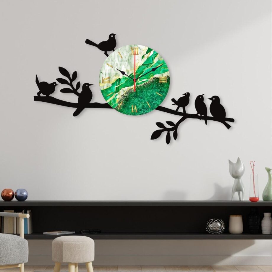 Bird on Tree with Coffee Cup Wooden Wall Clock for Home and Offices