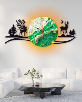 DEERS IN FOREST AND MOUNTAIN SCENIC WALL CLOCK for Home and Offices