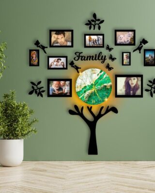 Wooden Wall Family Tree 9 Photos Frame, Modern DIY Design Decoration For Home
