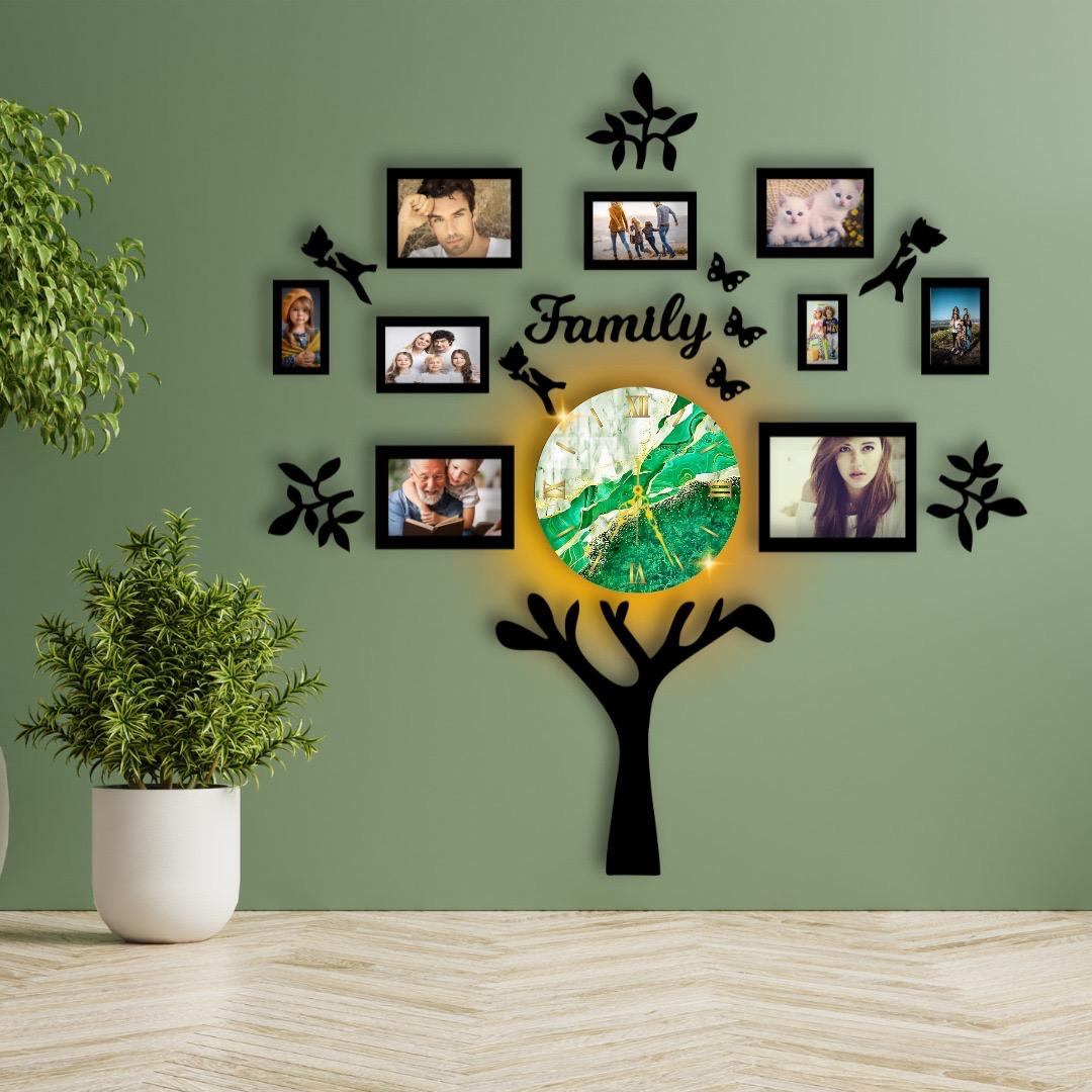 Wooden Wall Family Tree 9 Photos Frame, Modern DIY Design Decoration For Home