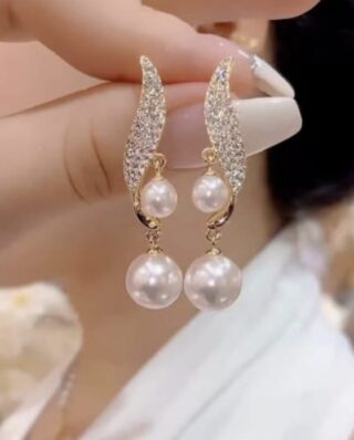 S Shape Crystal Leaf Drop Elegant Pearl Zircon Korean Earing