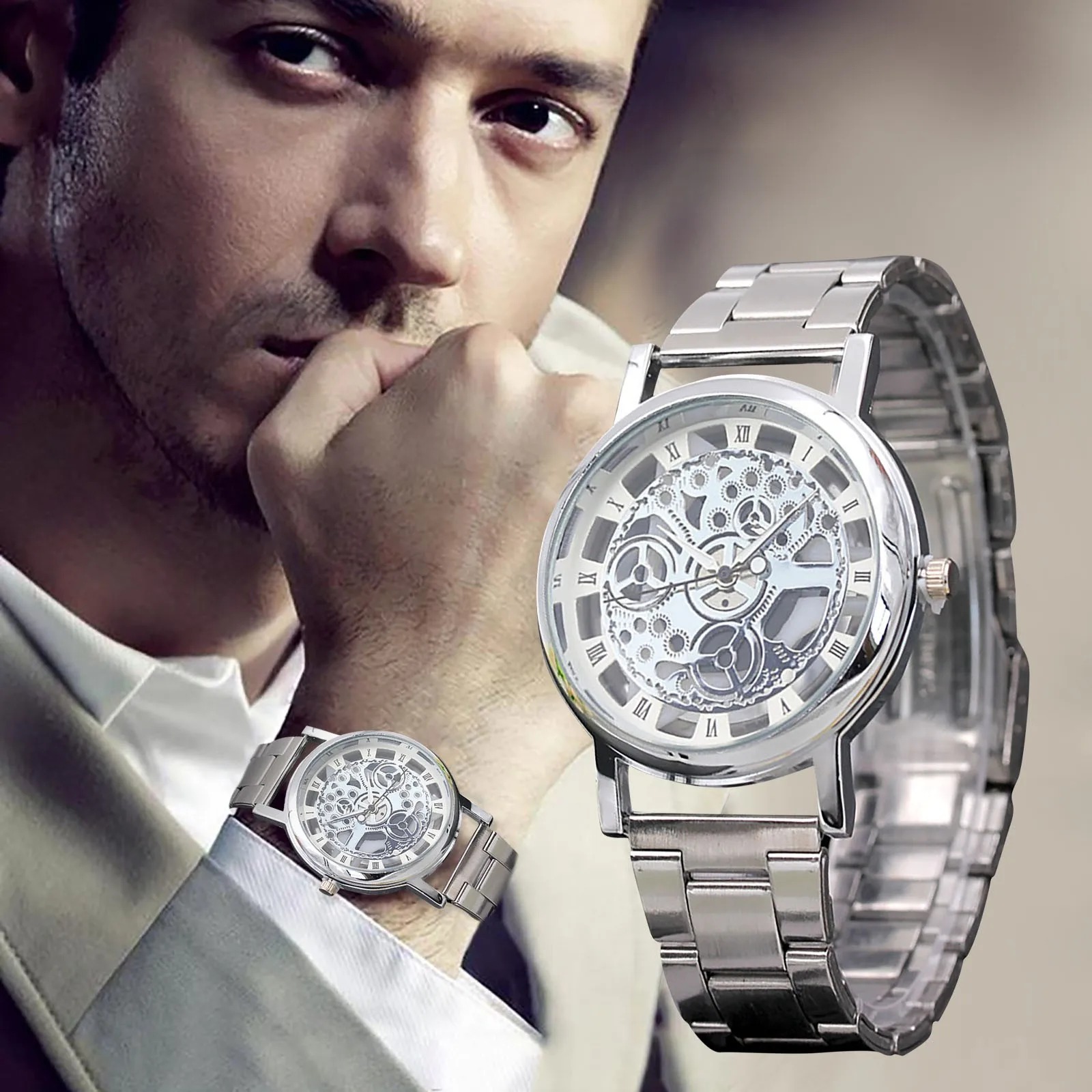 Luxury Stainless Steel Band Casual Skeleton Watch For Men