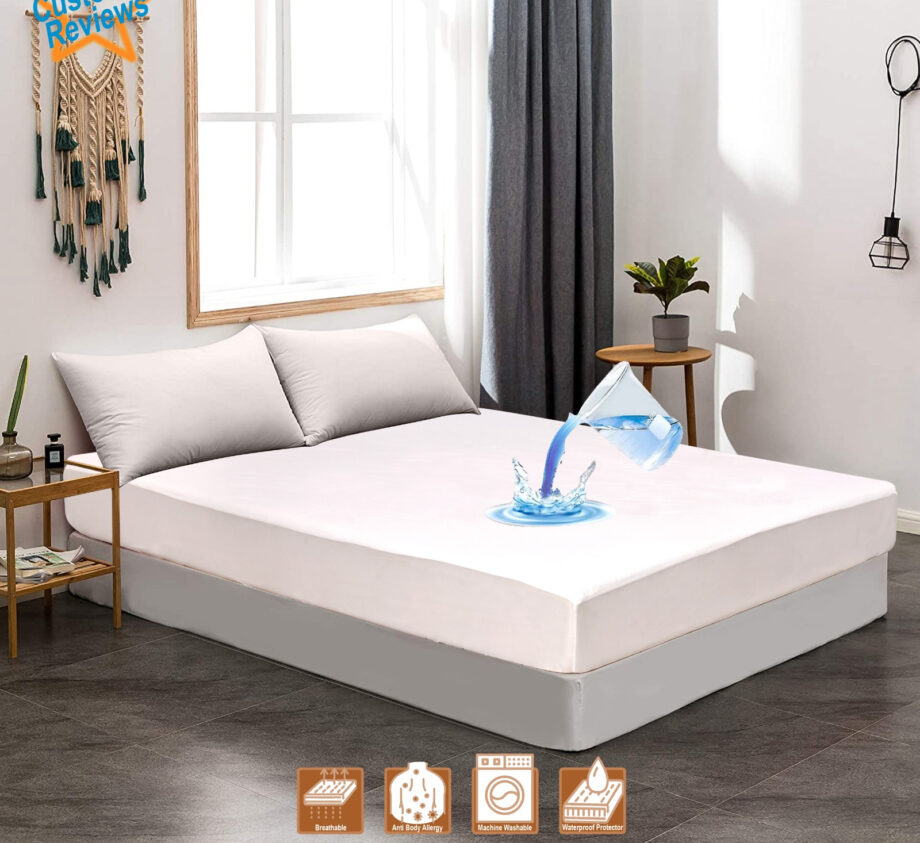 100% waterproof mattress protector cover is made of polish fabric,  (Random Color)