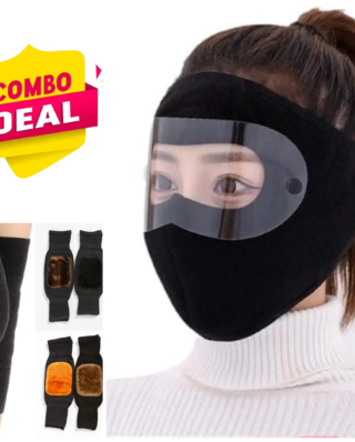 (pack of 2) combo deal Windproof Anti Dust Full Face Masks  (1pair) Knee Warmer Woolen Knee Cap For Men And Women (random color Design)