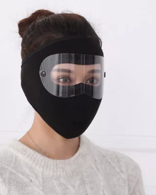 Windproof Anti Dust Full Face Masks Cycling Ski Breathable Masks Eye HD Anti Fog Goggles Hood Cover Winter Warm Hat Caps (black color)