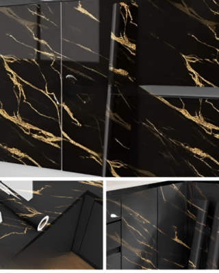Self Adhesive Sticker Marble Sheet – Black Gold Marble Sheet For Kitchen – Furniture – Wall – Home Decor 60x200cm