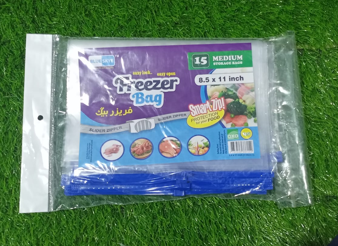 (NW000290) (pack Of 15) Medium Size Food Storage Slider Bag Freezer Zipper Bags