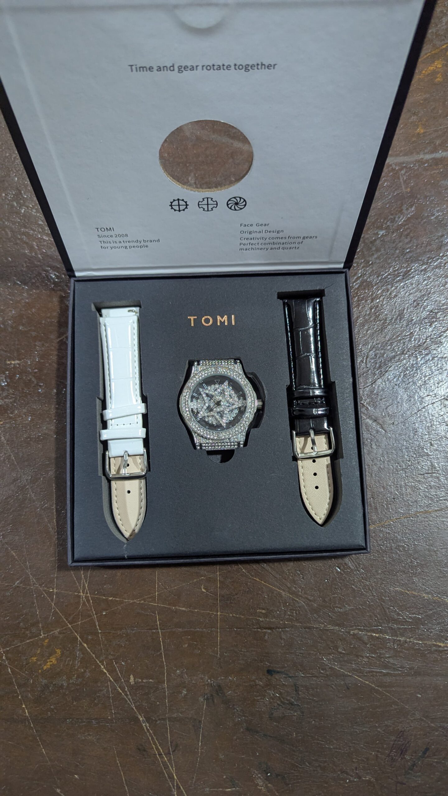 TOMI Face Gear Dual leather Strap Luxury Watch