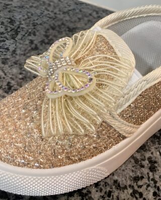 ( Golden ) Butterfly Loafers Style Baby Shoes | Fancy Baby Shoes | Shoes For Kids | Best Quality Fancy Shoes For Babies | Butterfly Loafer Design Shoes