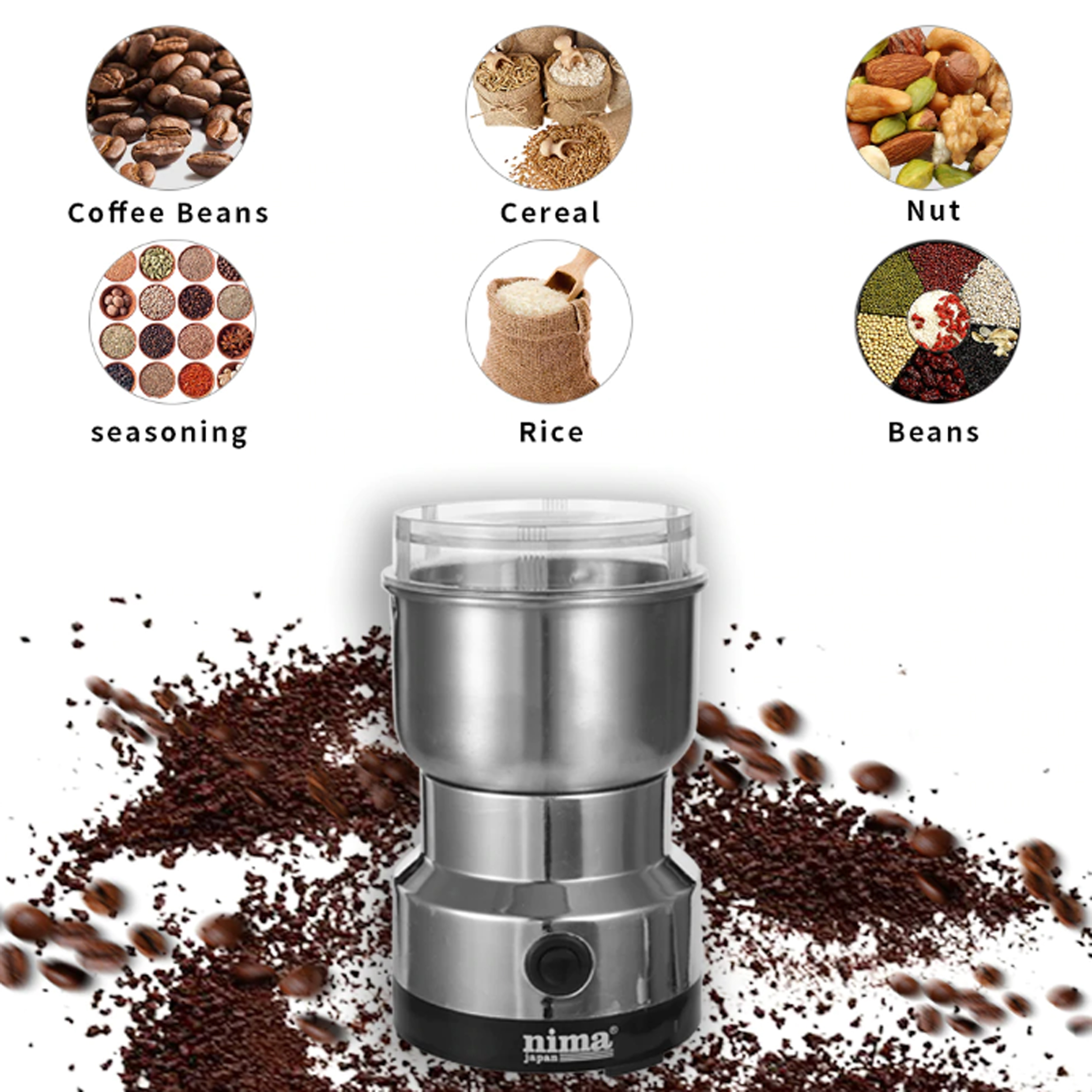 Nima Multi Purpose Electric Coffee Grinder 300WATT Automatic Coffee Spice Bean Grinder Stainless Steel - Image 4