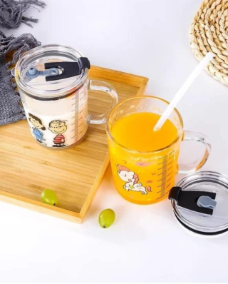 Unicorn Shape 350 ML Glass Mug with Straw and Lid Creative Cartoon Children's Glass Milk Cup Juice Glass Drink Ware Water Bottle 1 pcs (Unicorn Shape )
